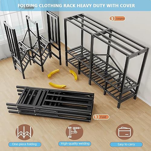 Miniatura 4 de Armario Portátil de Servicio Pesado con Cubierta 1200 Libras Perchero Plegable Cubierto para Colgar Ropa Sistema de Armario Guardarropa Perchero