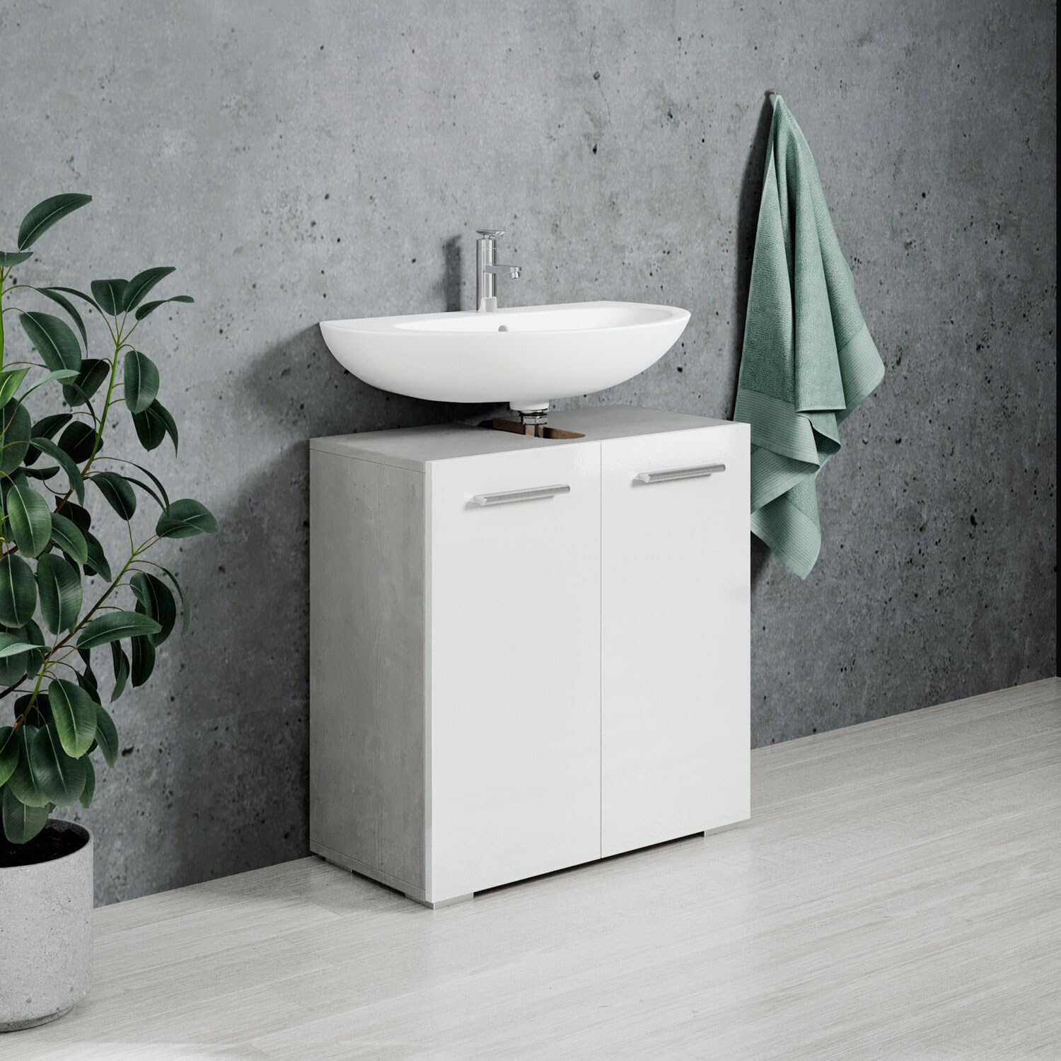 Badplaats B.V. Mueble bajo Lavabo Jupiter 60 x 30 x 60 cm - Gris hormigón con Blanco - Mueble de baño - Mueble de Lavabo de pie