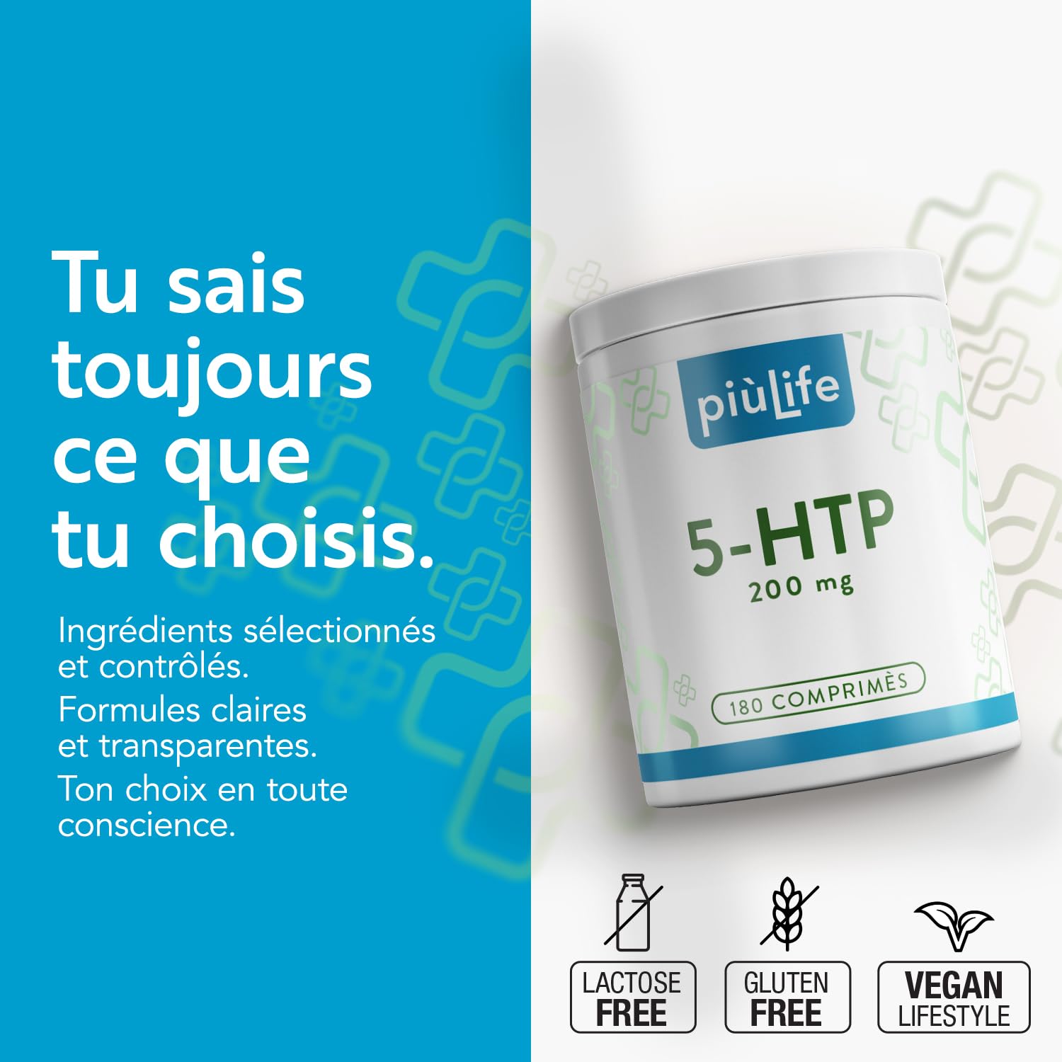5-HTP 200 mg Extrait de Griffonia Titrée 20% PiùLife 360 Comprimés | 1000 mg issus de Griffonia simplicifolia, 2 par jour, Précurseurs de la serotonine et melatonine, Sans Gluten, Sans Lactose