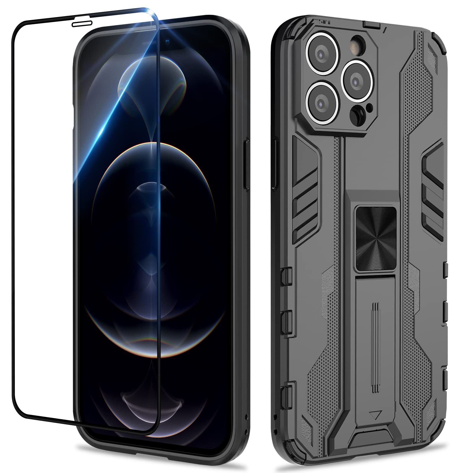 Funda para Samsung Galaxy A13 4G con Cristal Templado Protector Pantalla, Carcasa Antigolpes con Soporte anular metálico, Case Protectora de Grado Militar, Negro — view 219