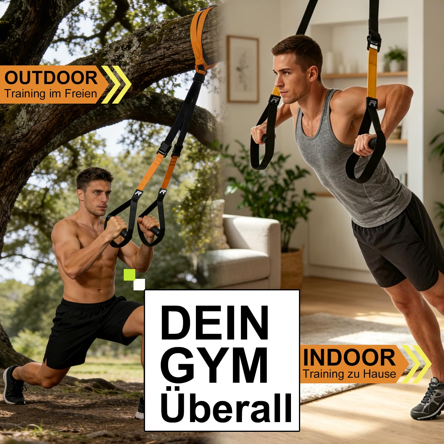 RHINOSPORT Sangles de Suspension Kit d'entraînement avec Crochet de Porte réglable Fitness à la Maison Convient pour Les déplacements