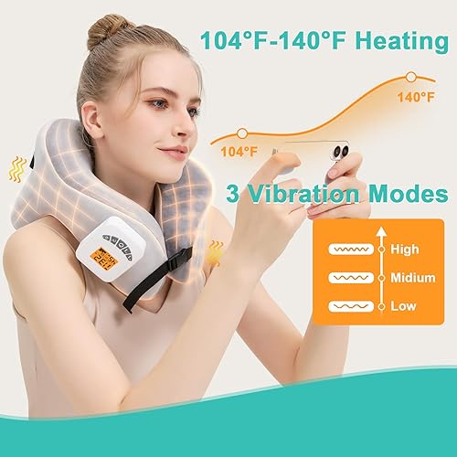 Miniatura 4 de AOBOCO Masajeador de cuello inalámbrico con calor, almohada de cuello calentada recargable de 5000 mAh para viajes, relajación de cuello, almohada