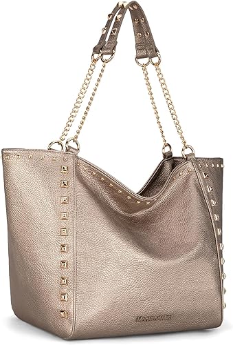 Montana West - Bolso de mano grande para mujer con asa superior sobredimensionada y bolsos con cadena XL-oro,XL-negro,XL,rosa intenso,Peltre