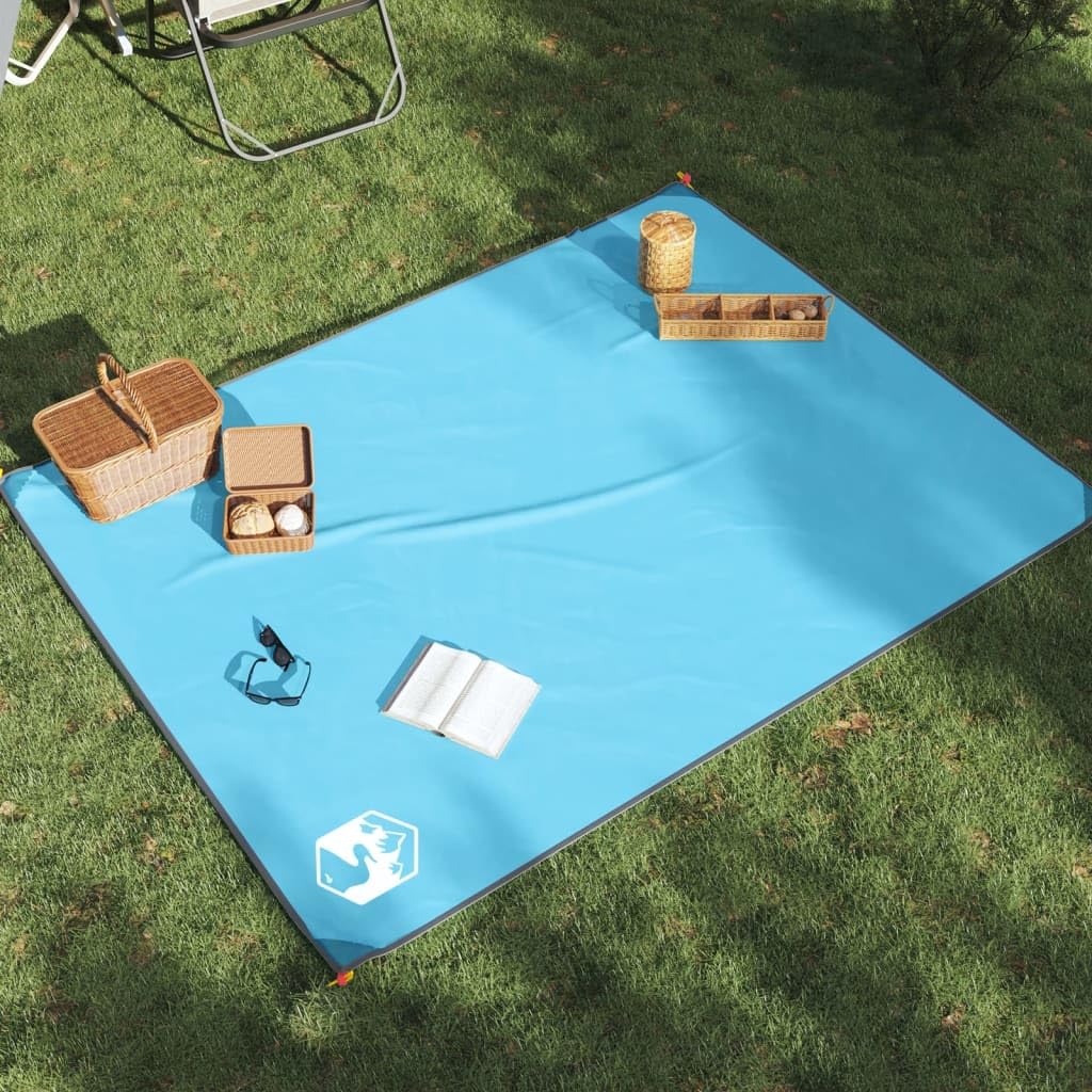 Koc piknikowy, niebieski, 205 x 155 cm, koc outdoorowy ze śledziami, wodoszczelny, na kemping, plażę, wędrówki i podróże