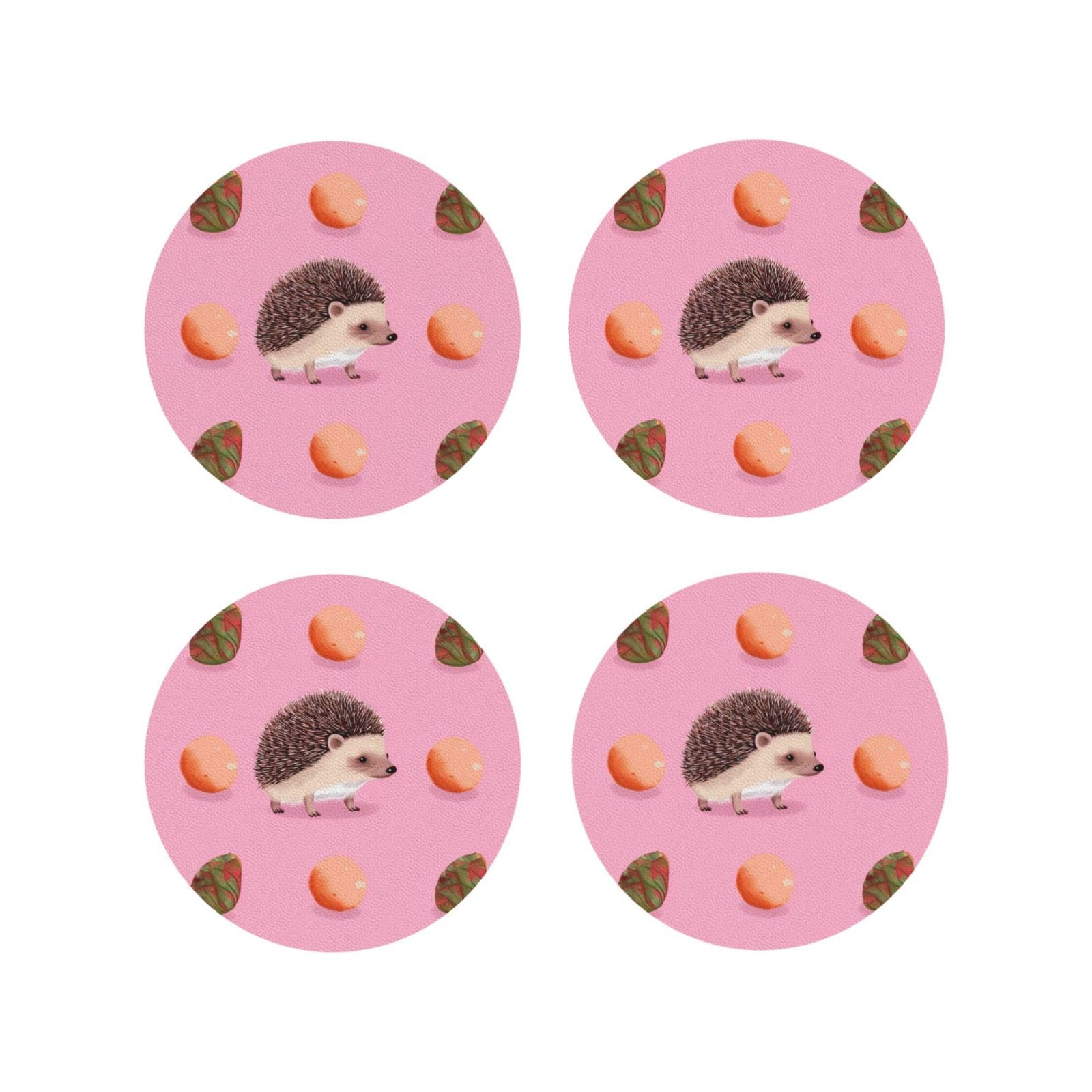4pcs Drink Coasters for Tabletop Protection, 4" Leather Coasters for Drinks, Little Hedgehog Cup Coasters for Coffee Table Decor, Non-Slip Drinking Cup Mat for Hot Or Cold Drink