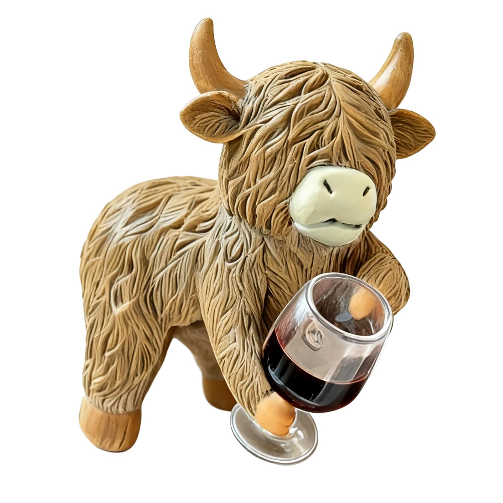 Highland Cow Gifts for Women, Large Highland Cow Ornaments for Home, 3D Bathroom Ornaments, Calf Holding Wine Figurine, Decorative Home Accessories, Animal Ornaments for Living Room, Bedroom, Gardens