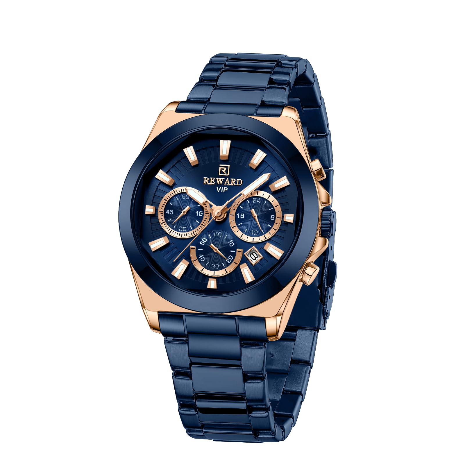 REWARD Watch for Men Quartz Waterproof Chronograph Luminous Mens Watches with Date Business Work Sport Casual Fashion Designer Dress Men's Wrist Watches Silver/Black/Blue