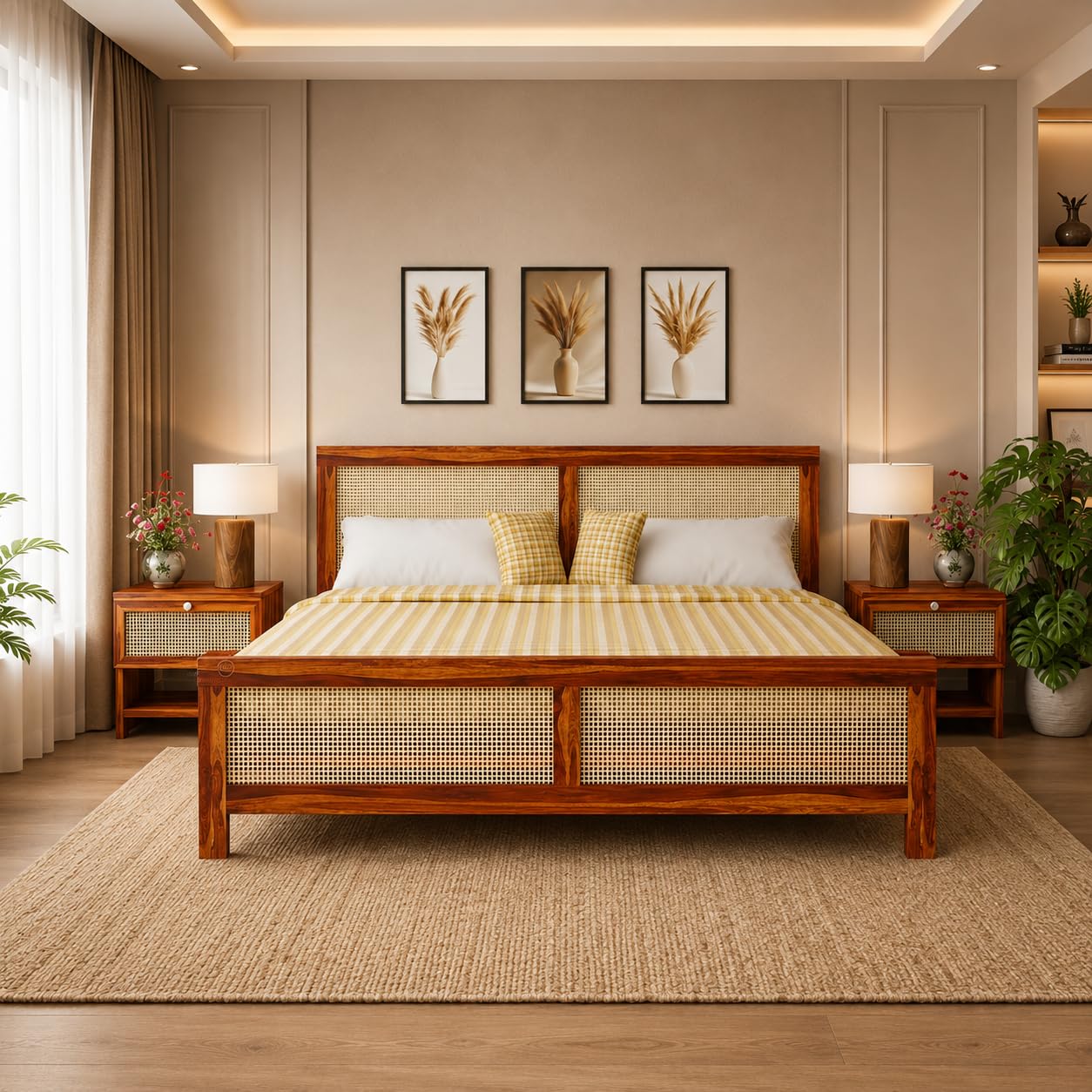 Solid Sheesham Wood Queen Size Bed | Wooden Queen Size Cot Bed Double Bed for Bedroom,Home (Honey)-image-24