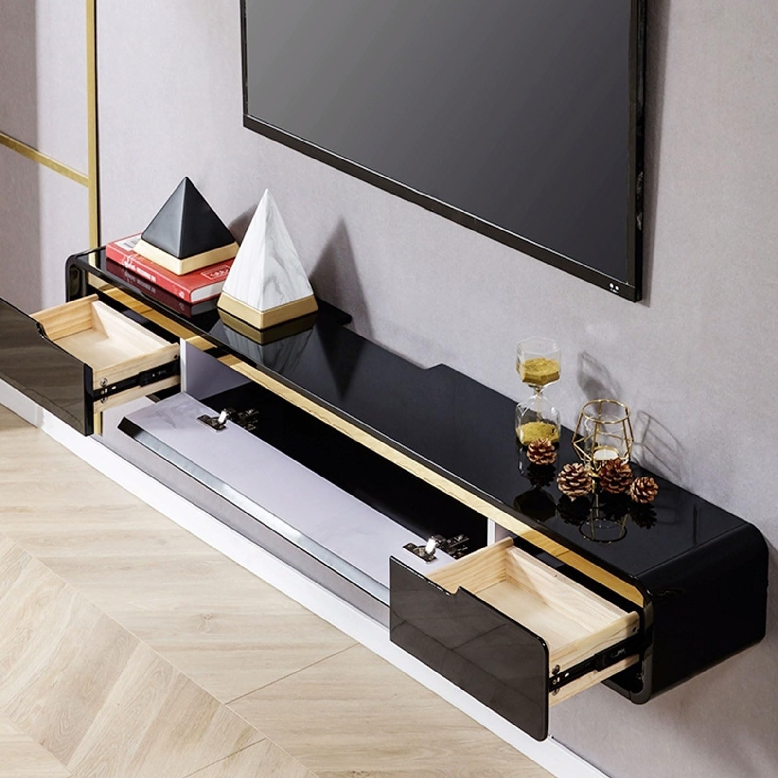 Mueble de TV Soporte flotante moderno for TV, consola montada en la pared de 47,2/59/70,8 pulgadas, centro de entretenimiento con plataforma y 2 cajones, mueble de mesa multimedia for sala de estar Co