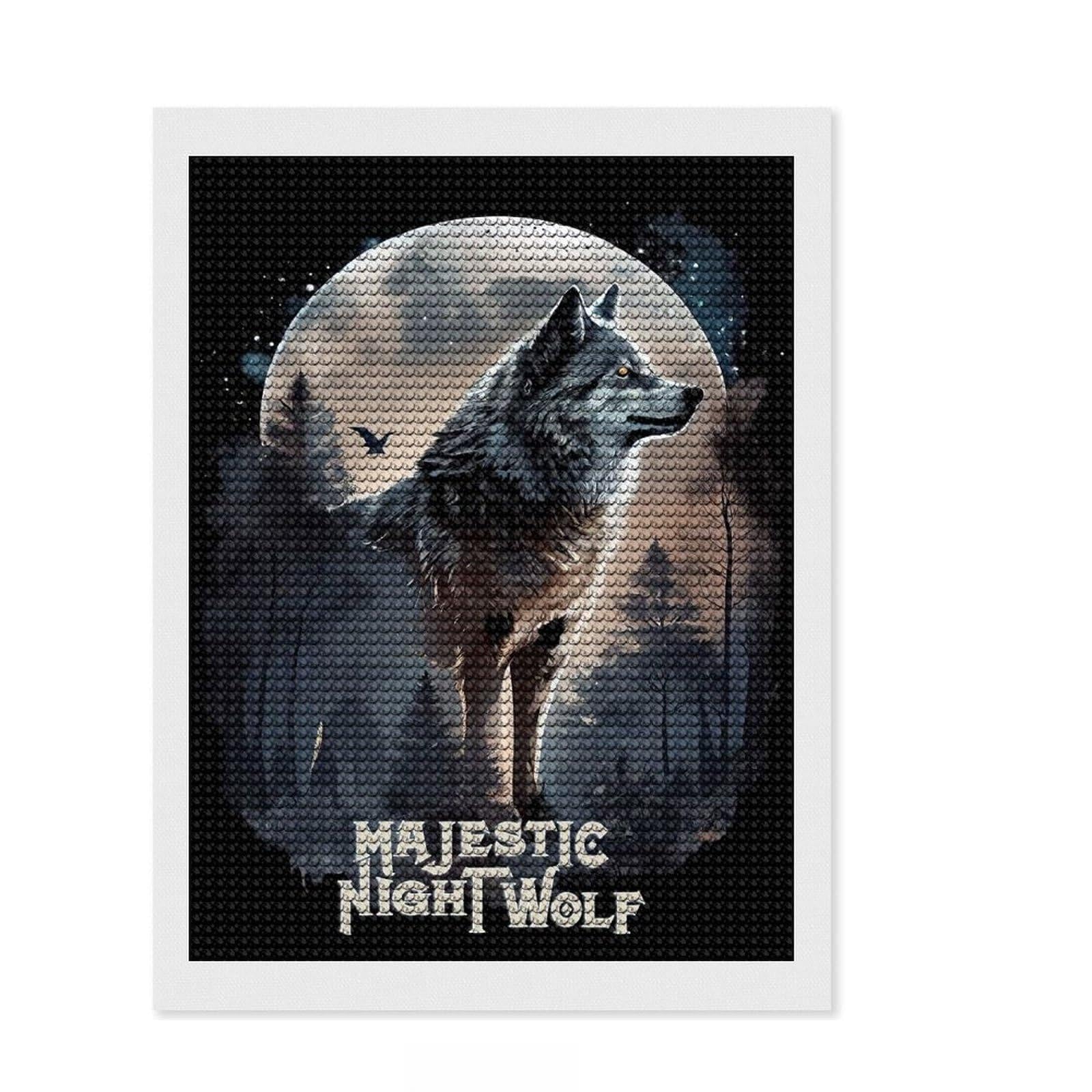 Junmoney Majestic Night Wolf Crystal Diamond Art Kit 12"x16", Cute Room Decor, Stress Relief Craft, Artistic Hobby, Vintage Style Decor
