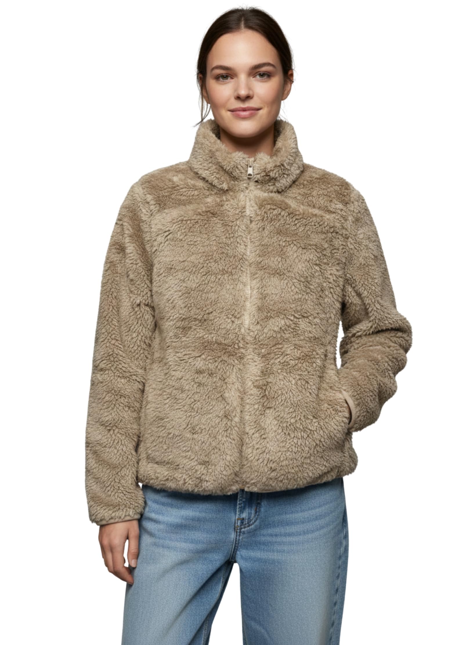 Alan Jones Clothing Women Polyester Fluffy Yarn Fleece Full-Zip Standard Length Jacket