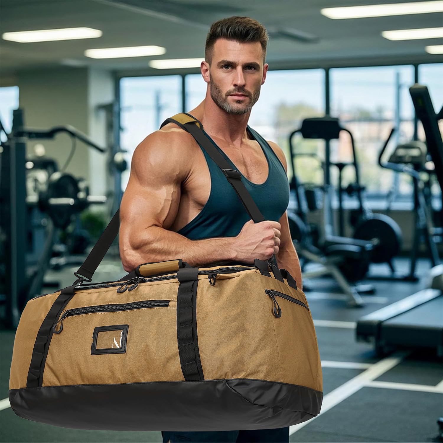 TUGUAN Borsone da Viaggio Grande XL 100L Borsa Sportiva per Uomo Donna con Funzione Zaino XXL Borsa per Bagagli Leggera e Impermeabile per Weekend Campeggio, Marrone