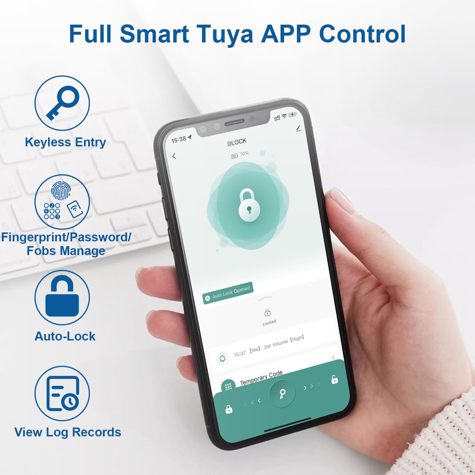 Fingerabdruck-Türschloss, Fingerabdruck-Türknäufe Daumenabdruck Türknauf mit App-Steuerung/Fingerabdruck/IC-Karten/Codes/Schlüssel, Smart Lock für Schlafzimmer Home Apartment Grau