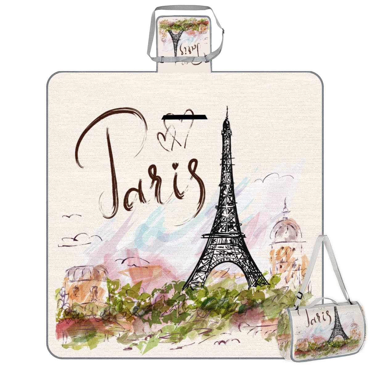 Shimoshe Picnic Blankets 57”x 59”, Eiffel Tower Waterproof Sandproof Picnic Mat Lightweight Foldable Beach Blanket for Camping Park Grass Beach Outdoor Blanket