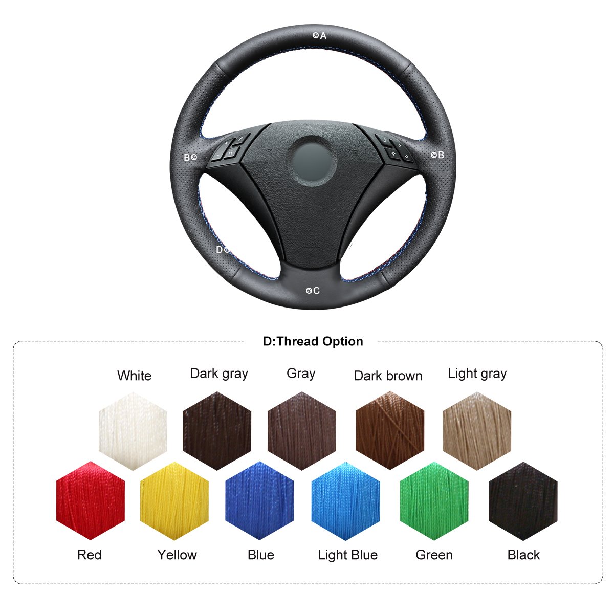 MEWANT Lenkradbezug für E60 (Sedan) 530d 2003–2009 E61 (Touring) 2004–2009 Handsewing Lenkradhülle aus schwarzem Kunstleder