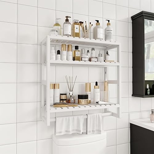 Miniatura 9 de Estantes de baño de almacenamiento sobre el inodoro, estantes de baño, 3 niveles, organizador de estante esquinero de bambú para toallas, armario de