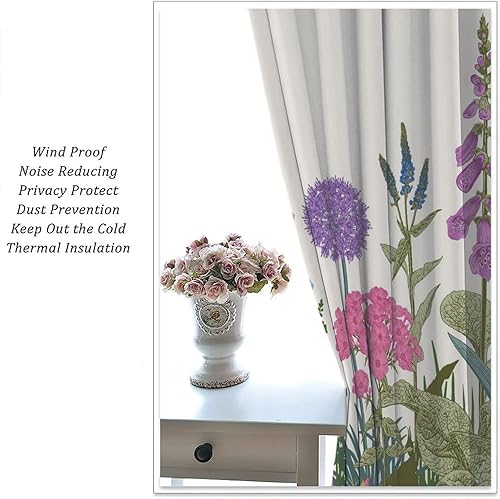 Miniatura 449 de Retro 70s Floral Blackout Window Curtains, Watercolor Flower Plant Rustic Modern Style Pattern Window Drapes, for Bedroom Living Room 42x45in 2