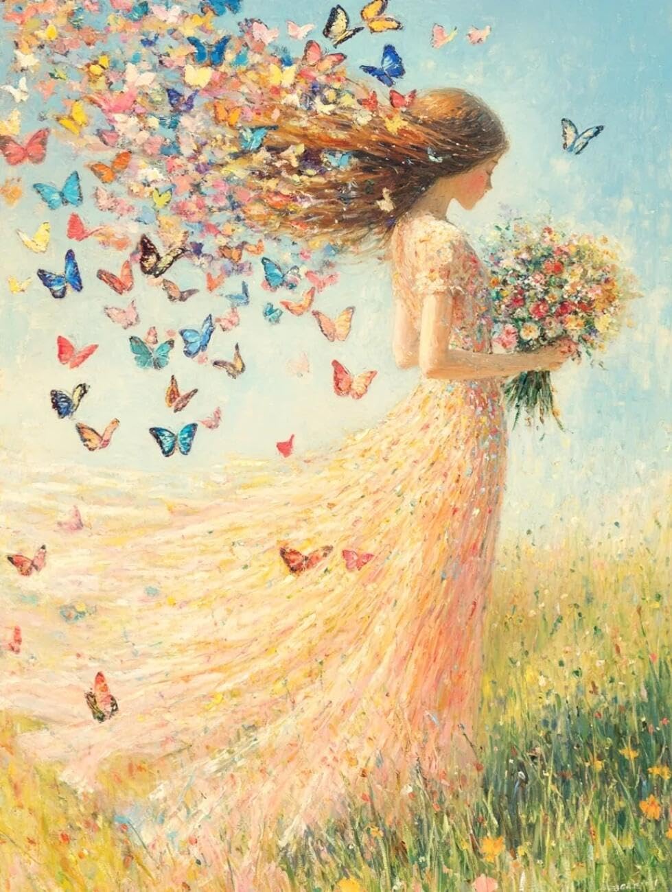 Henypt Cross Stitch Kit Girl and Butterfly DIY Arts Aand Craft Kit for Adults Beginners with Accessories Handmade DIY/Gifts 14CT 30x40cm