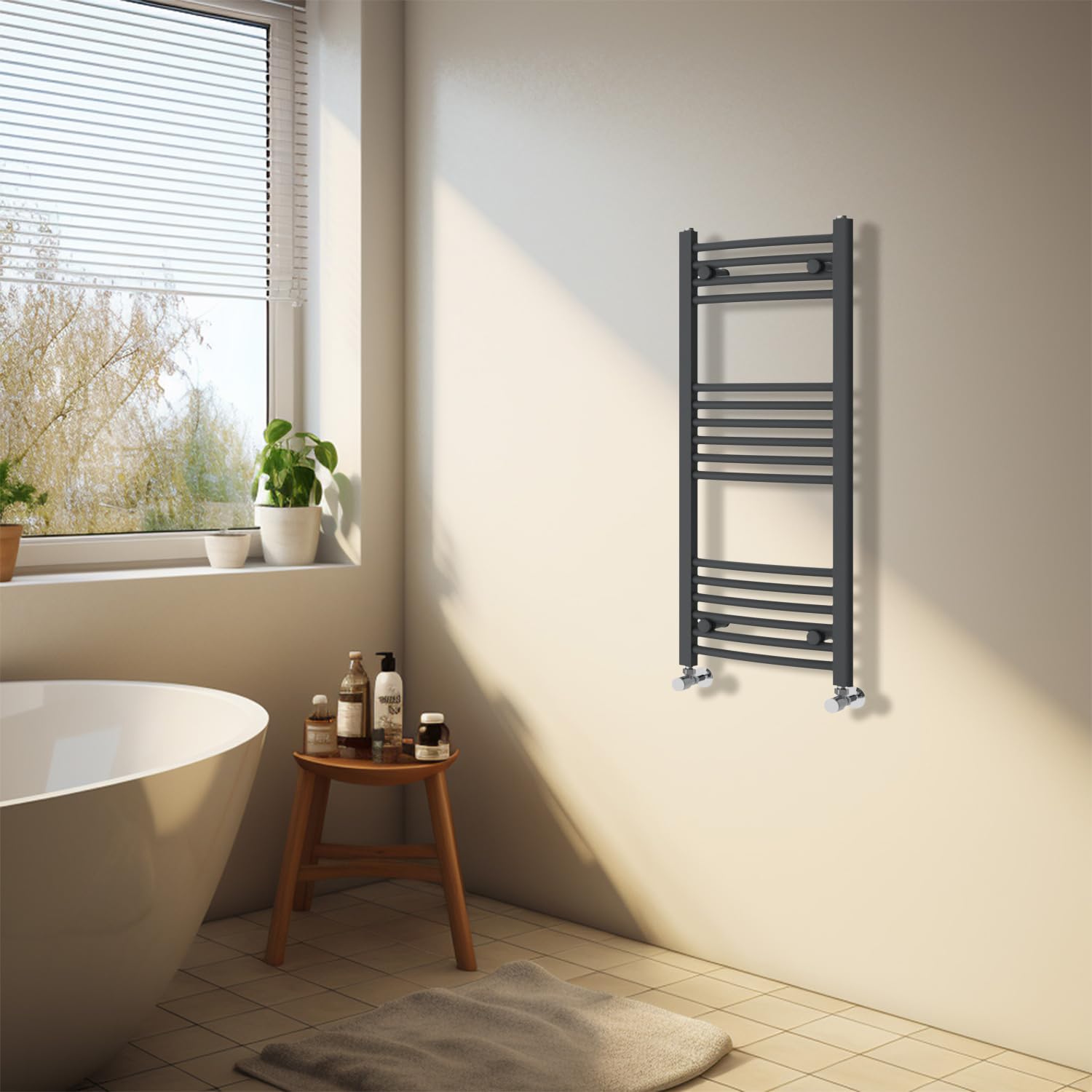 NRG Anthracite Heated Towel Rail Curved Designer Bathroom Radiator - 1000×400mm — image 1