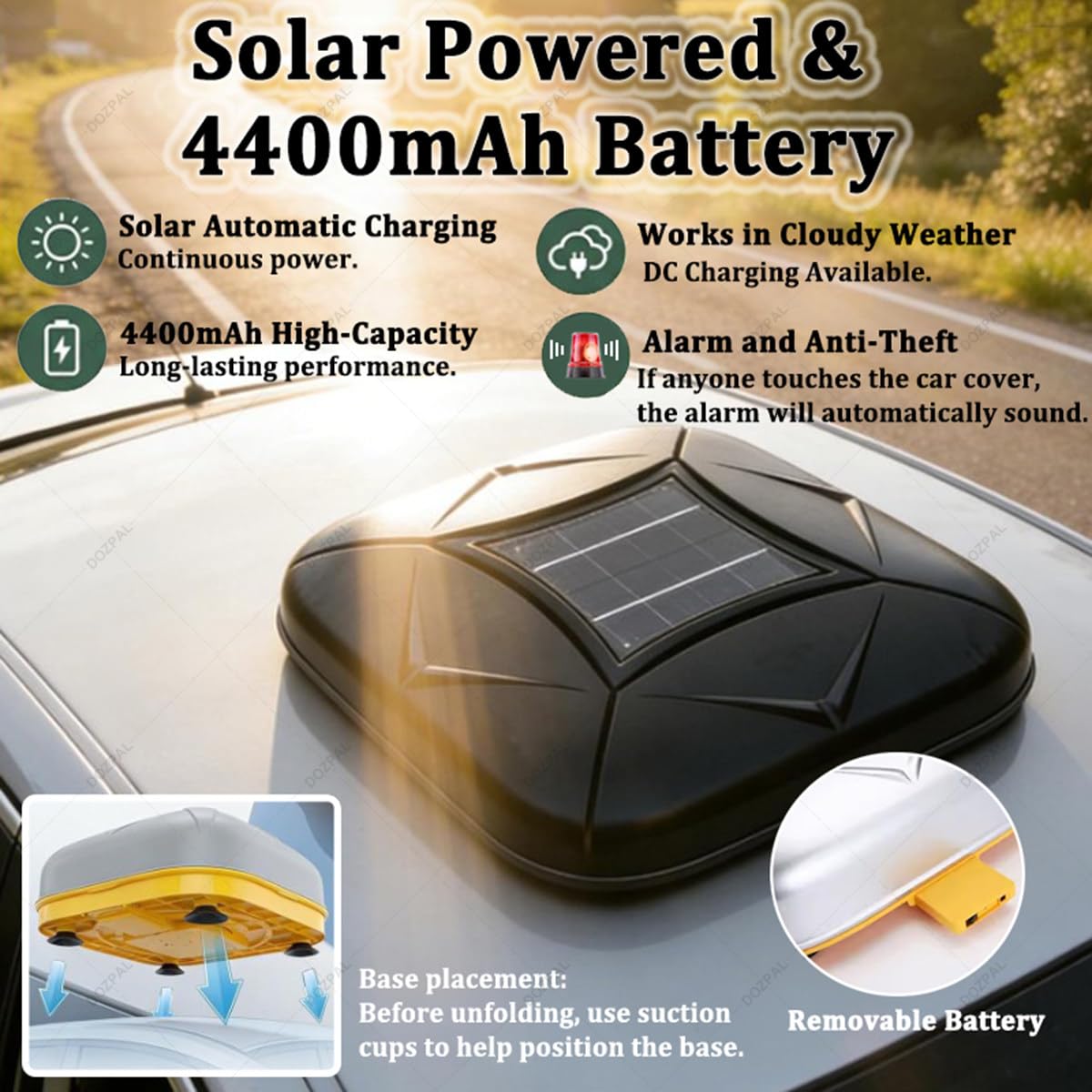 Funda para Coche Totalmente automática con Carga Solar para Uso Interior y Exterior, protección contra el Sol y la Intemperie, Funda retráctil eléctrica con Control Remoto Inteligente D-YM