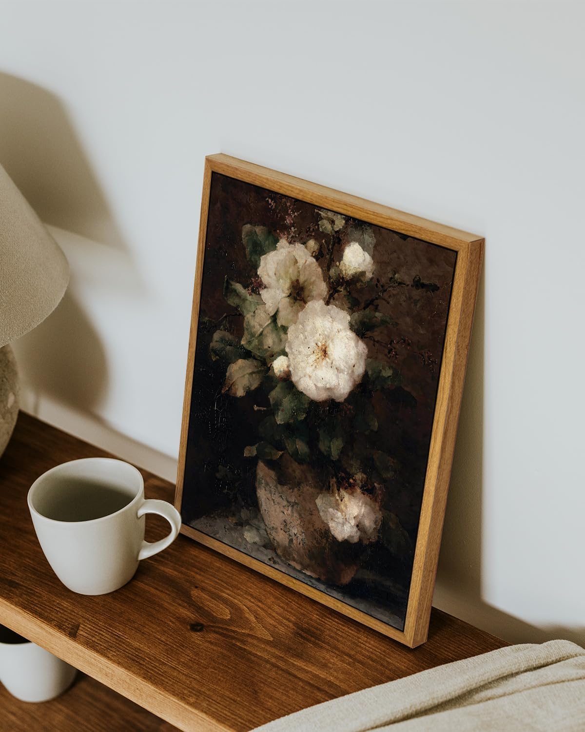VIYYIEA 2 Pcs Framed Wall Art, Retro White Vintage Floral Paintings Farmhouse Decor, Canvas Prints Artwork, Country Still Life Wall Pictures for Bathroom Bedroom Kitchen Shelf,9x11inch,Set of 2