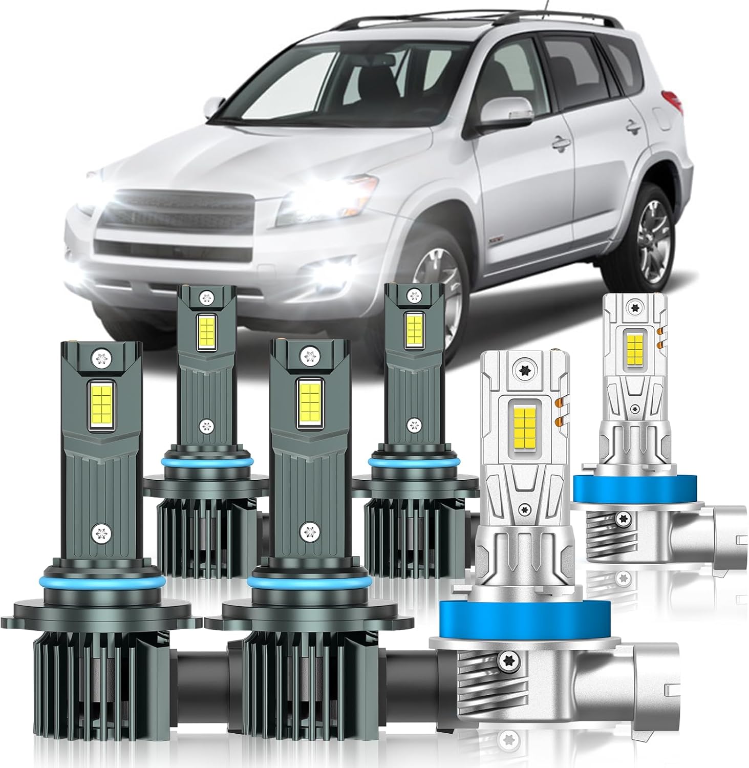 Compatible with Toyota RAV4 2006-2012 Fog Bulbs, High&Low Beam Fog Light Bulbs Combo, 800% Super Bright 6000K Cool White, Plug and Play, Pack of 6