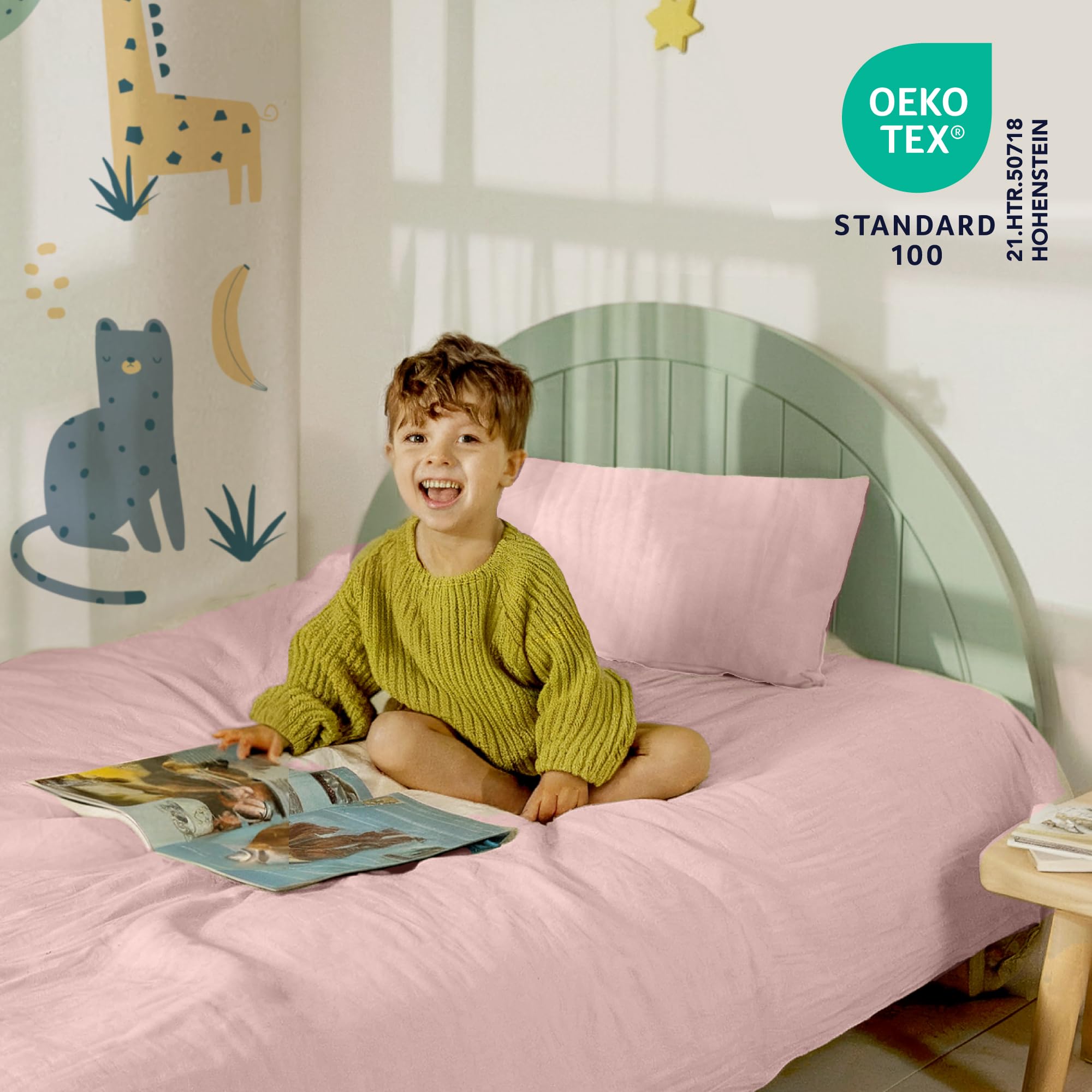 Dreamzie Kinderbettwäsche 100x135 cm + Kissenbezug 40x60 - Musselin Bettwäsche aus 100% Baumwolle, Oeko-TEX Zertifiziert, atmungsaktiv & hautfreundlich - Rosa