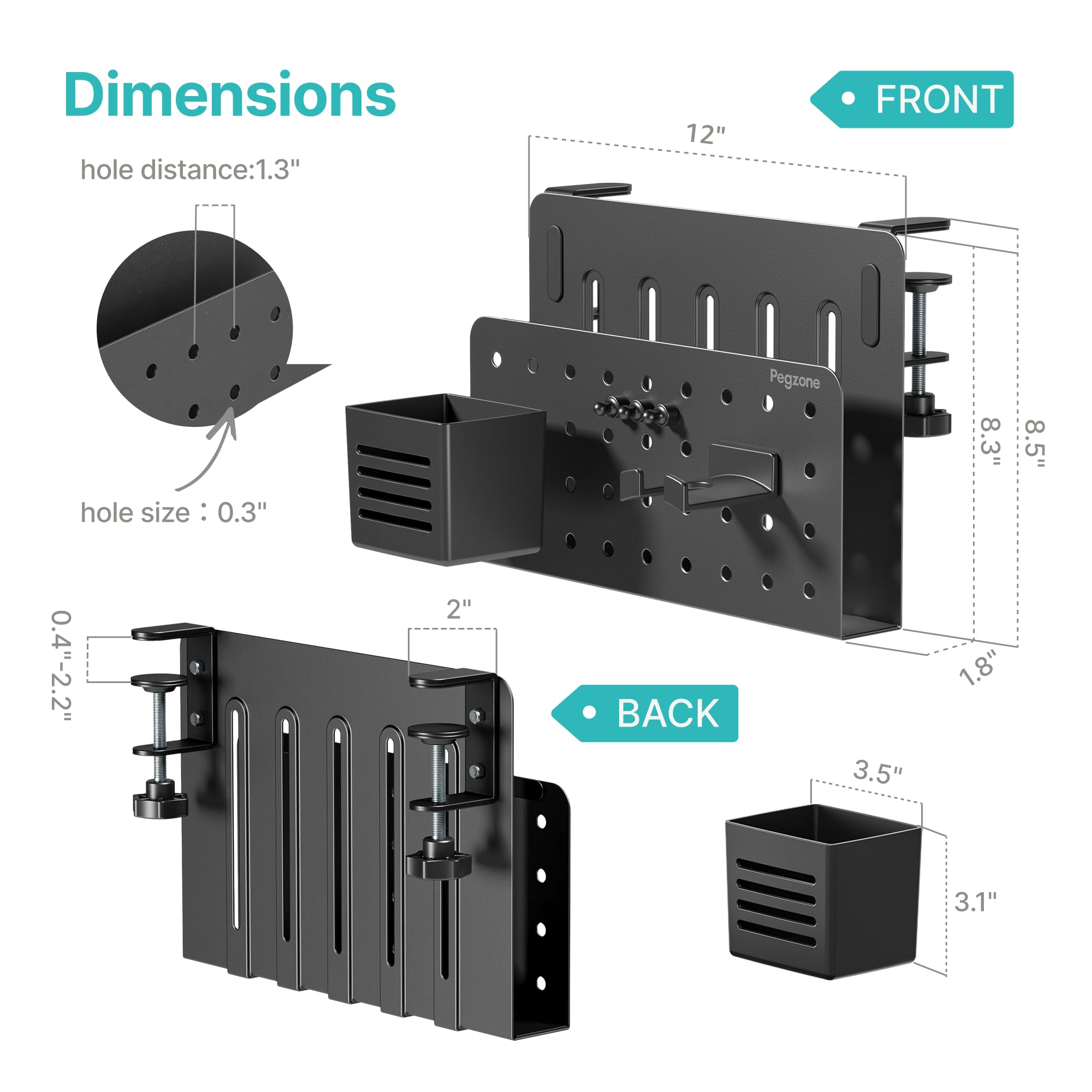 Supporto da scrivania laterale, supporto per computer portatile, organizer da scrivania con design a pannello forato, capacità di carico 10 kg, nero