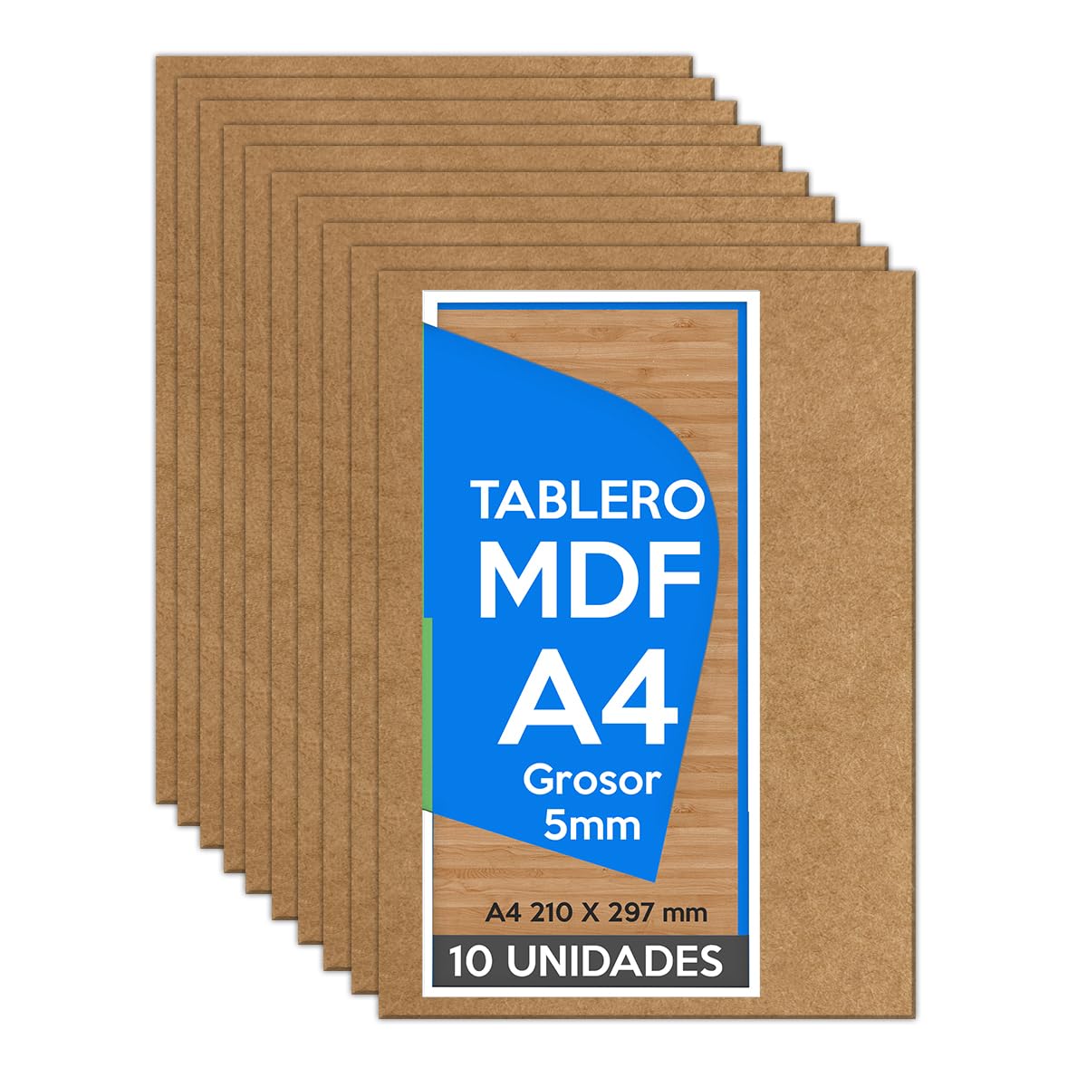 Tablero DM A4 5mm 210x297 x 5mm (10 paneles) - Madera MDF para Bricolaje, Manualidades, Corte Láser, Marqueteria, Calado, Artesanía