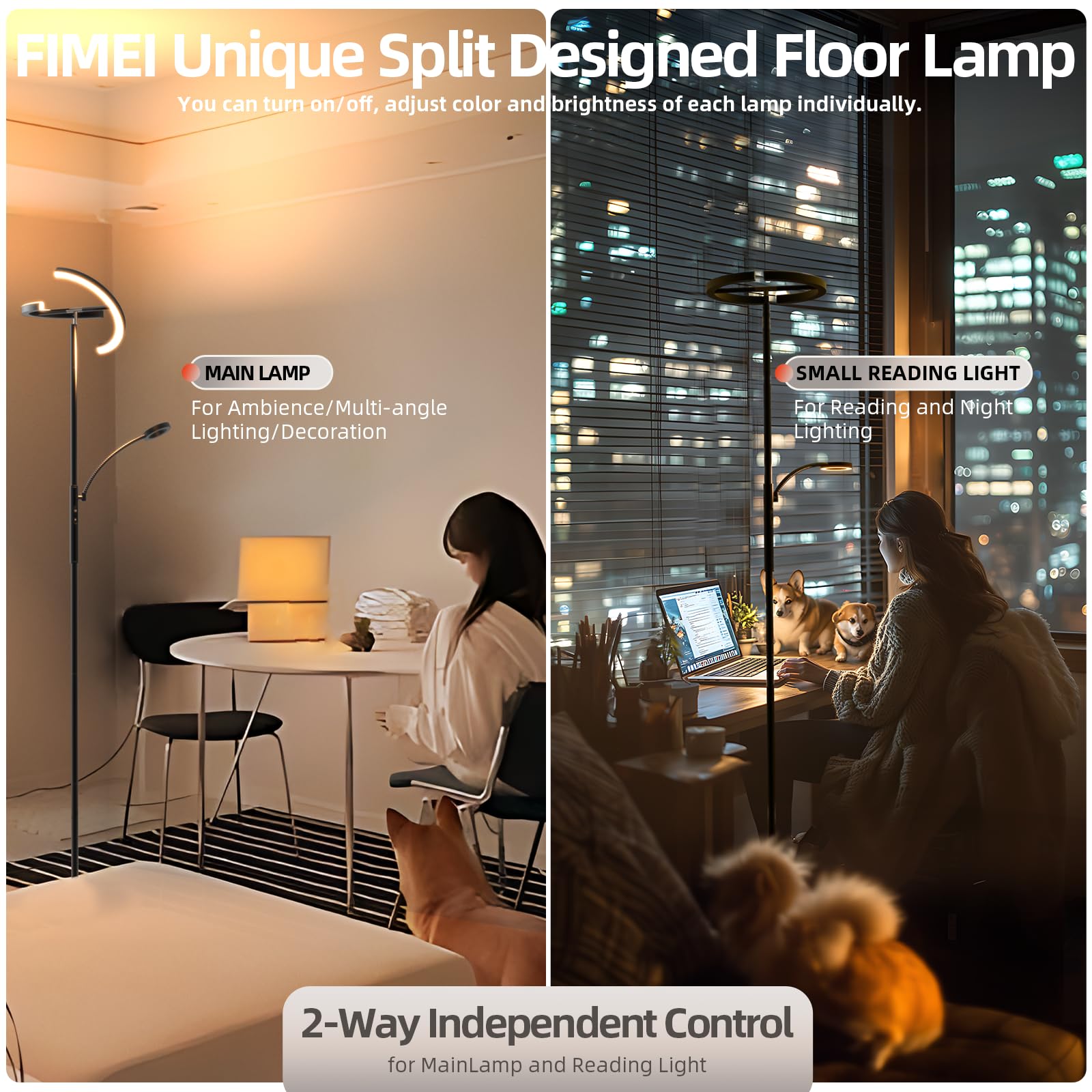 FIMEI Lámpara de Pie 29w, con Control Remoto y Táctil, 3000K-6000K Temperatura de Color & Atenuación Continuas, Moderna Lámpara de Lectura para Sala de Estar, Dormitorio, Oficina