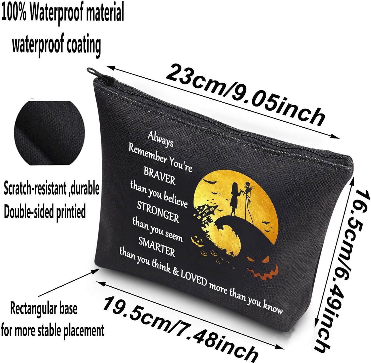 BWWKTOP Jack Fans Cosmetic Makeup Bag Horror Movie Fans Gifts You Are Braver Stronger Smarter Than You Think Halloween Zipper Pouch Bag (Always J & S bl) - Image 2