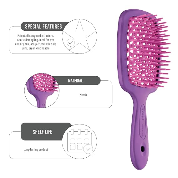 'Janeke Superbrush Pink/Purple Detangles Gently and Effectively