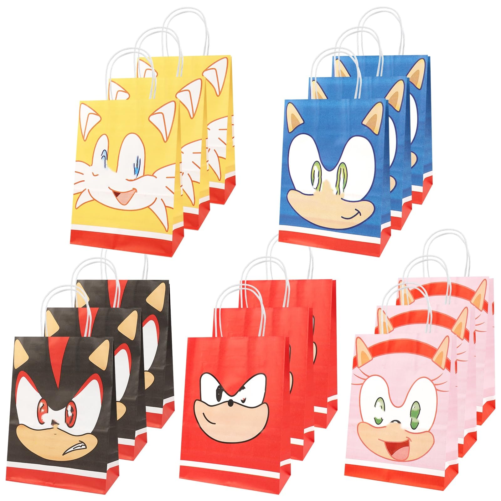 15 Pcs Cartoon Party Bags for Boys Girls, Theme Paper Gift Bags for Kids,Hedgehog Candy Paper Bag with Handle, Reusable Birthday Candy Bag for Kids Party Favor Decorations