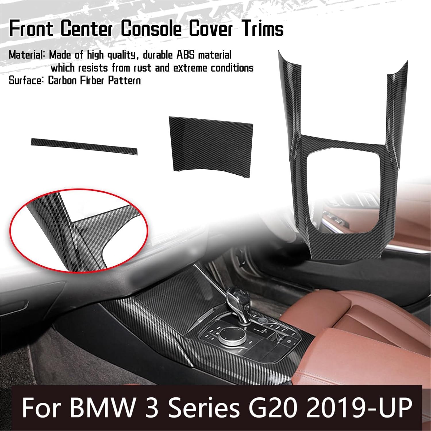 x xotic tech Inner Center Console Gear Shift Panel Cover Trim, Carbon Fiber Pattern, Compatible with BMW 3 Series G20 G21 G22 G23 G26 G28 2019 2020 2021 2022 2023 2024 2025 2026