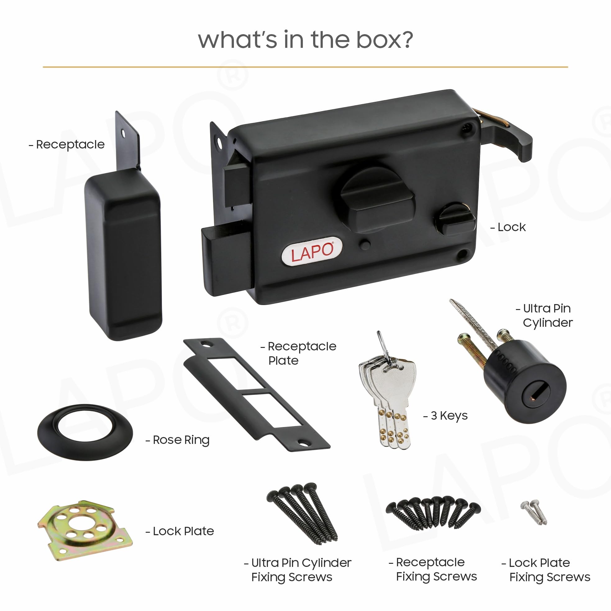 LAPO Rim Lock, Applicable to Main & Safety Doors, TwinPin Extreme Dead Bolt Lock, Suitable for Single, Sliding & Gate Doors, Black Finish, 3 Keys, Reversible Knob, 3 Years Warranty — Amazon image 5