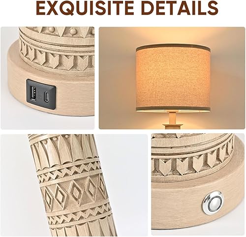 Miniatura 4 de 23IN Table Lamps for Living Room Set of 2 End Table Lamps Touch Control Table Lamp Dimmable Bedside Lamps USB A+C Ports Farmhouse Bedroom Lamp for