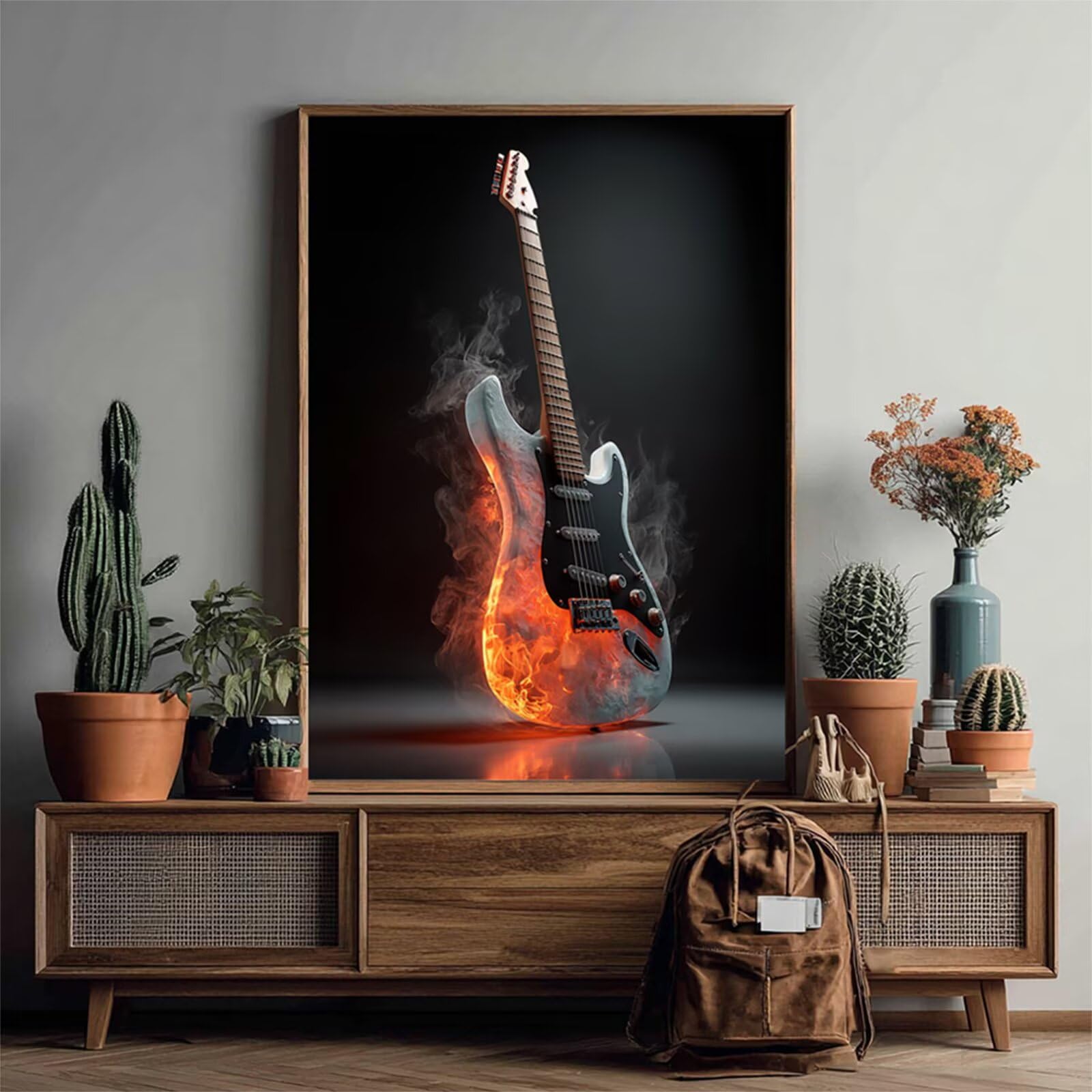 Flamme malowanie według liczb, dla dorosłych, malowanie według liczb, gitara dla dzieci, DIY, zestaw na płótnie, malowanie według liczb, pędzlem i farbą akrylową, prezenty, dekoracja jesienna, 90 x