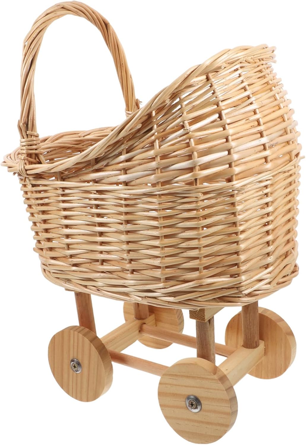 Vaguelly Woven Rattan Stroller Shaped Basket for Flowers Floral Basket with Handle for Weddings Showers and Party Decorations Rustic Design Versatile present