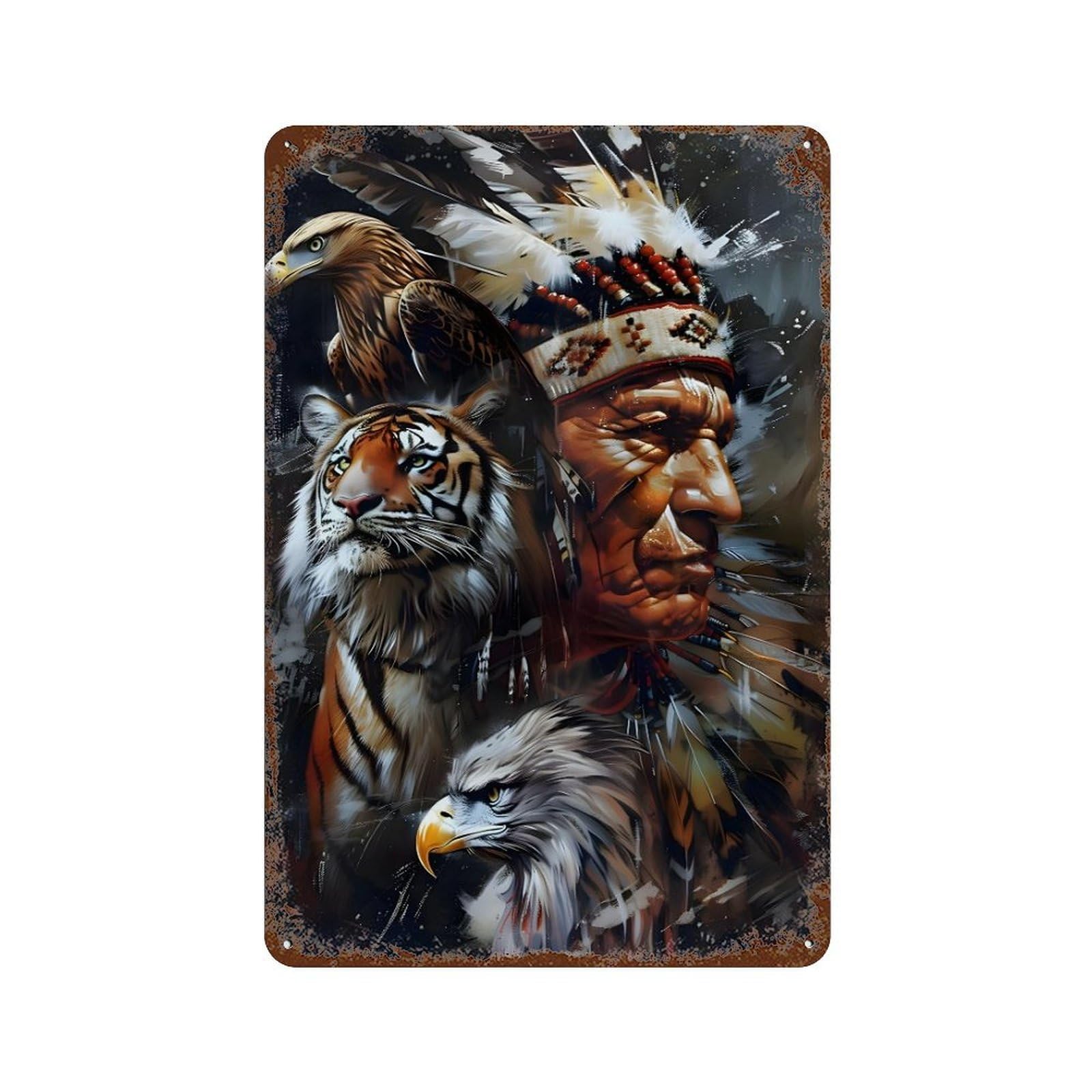 xiaoxiaoshen Wall Art Indian Chief Wall Decor Art Metal Tin Poster Modern Home Decor Art Home Bar Shop Decorations Vintage Sign 30x20cm