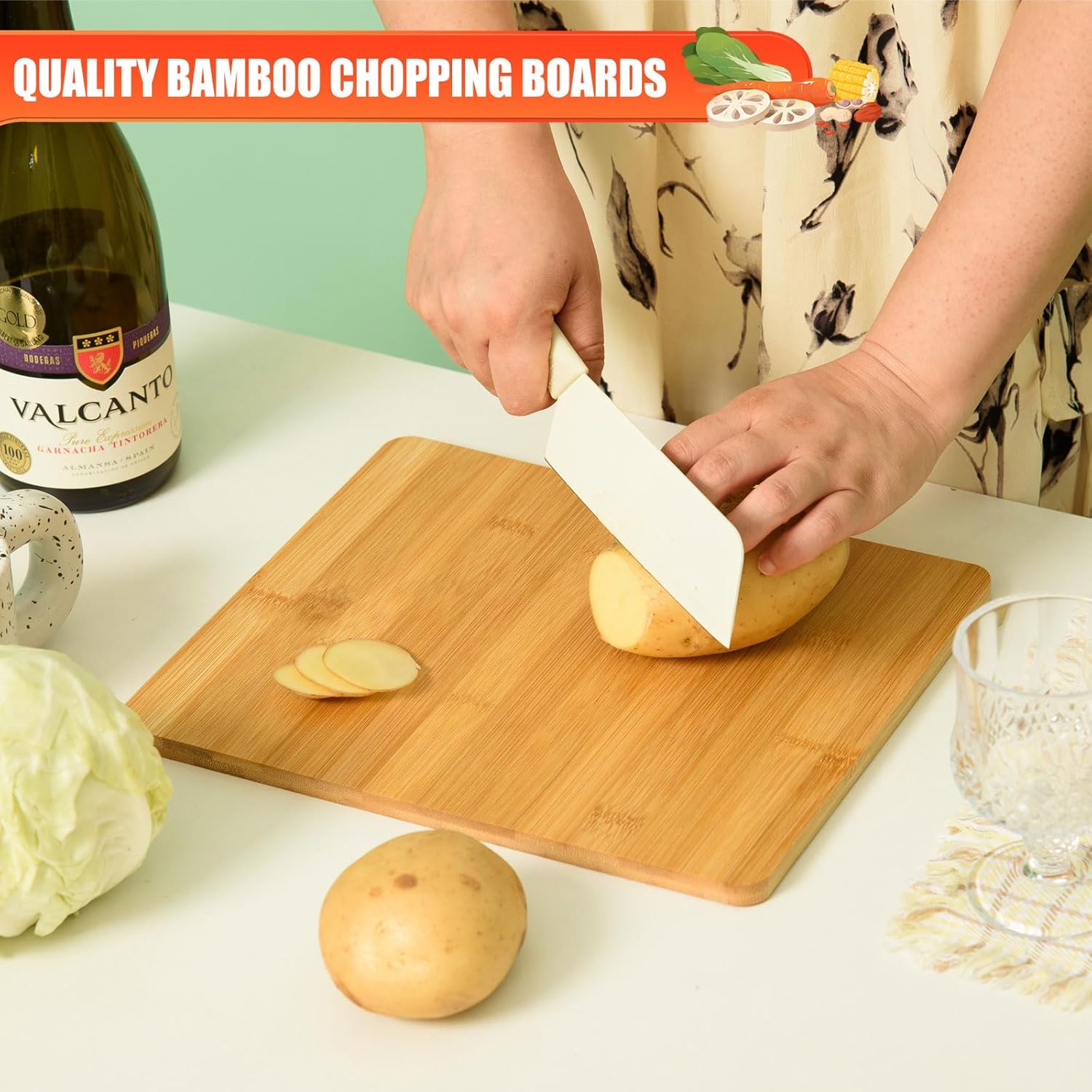 AWIZOM 12 Pack Bamboo Cutting Boards for Kitchen 11.5x9.8" Wooden Chopping Boards Bamboo Charcuterie Boards Wood Serving Boards Trays for Customized, Personalized Engraving Presents(0.39" Thick)