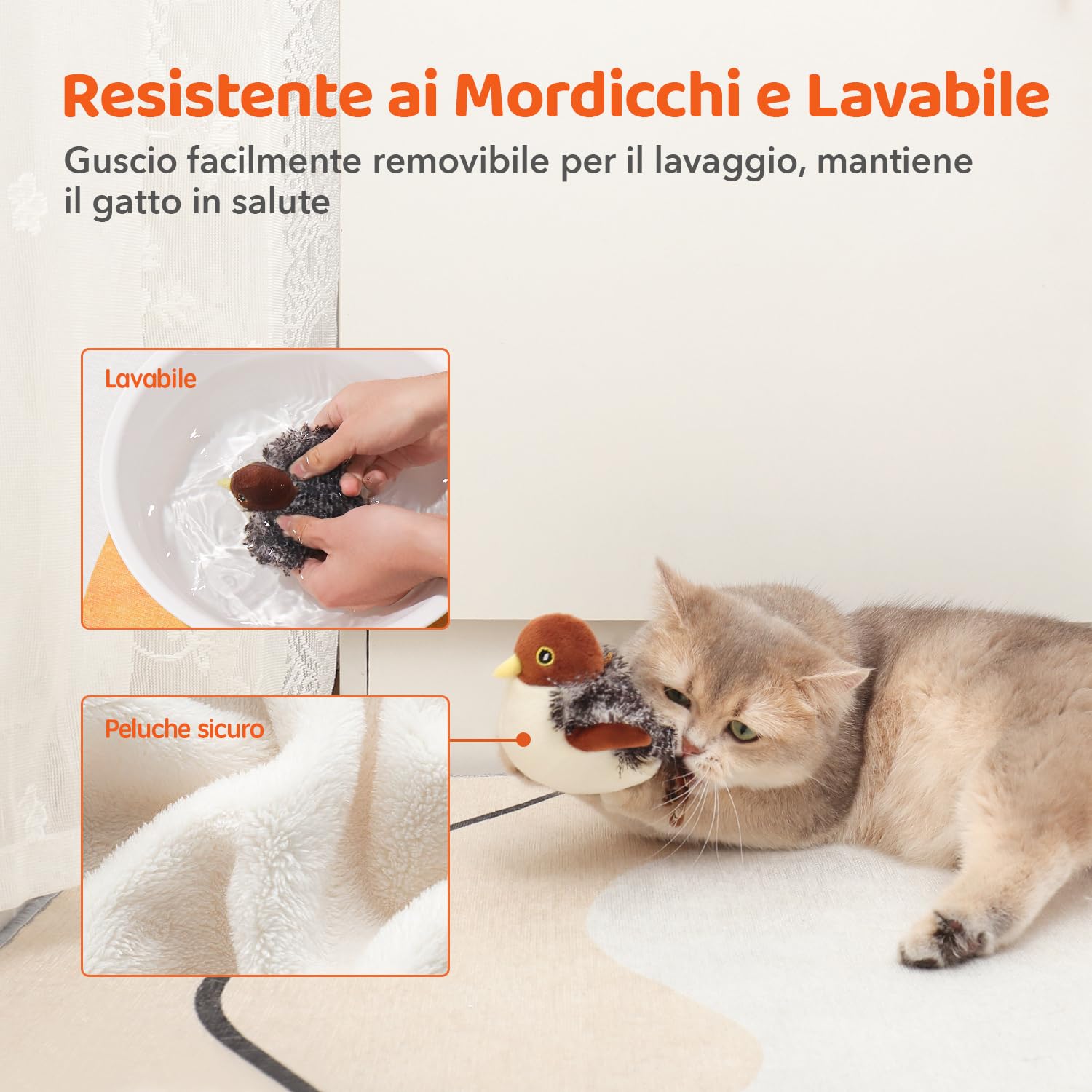 Potaroma Giochi per Gatti– Giocattolo Interattivo per Gatto a Forma di Uccello Passero, Ali Battenti, Suoni Realistici, Catnip, Ricaricabile, Attivazione Touch, per Tutte le Razze, 10 cm