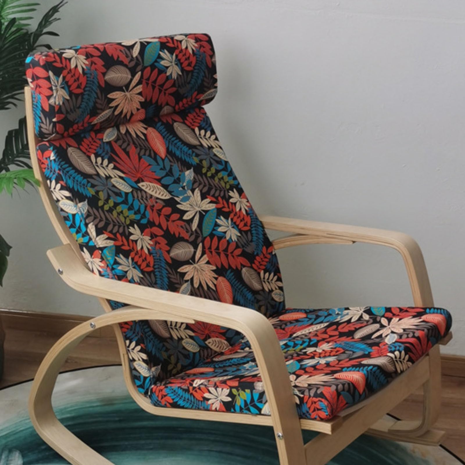 1 Piece Poang Chair Armchair Cushion, Soft Rocking Chair Cushion Replacement with Removable Cover Poang Chair Cotton Cushion Non Slip,Thick Padded,Colorful Leaves