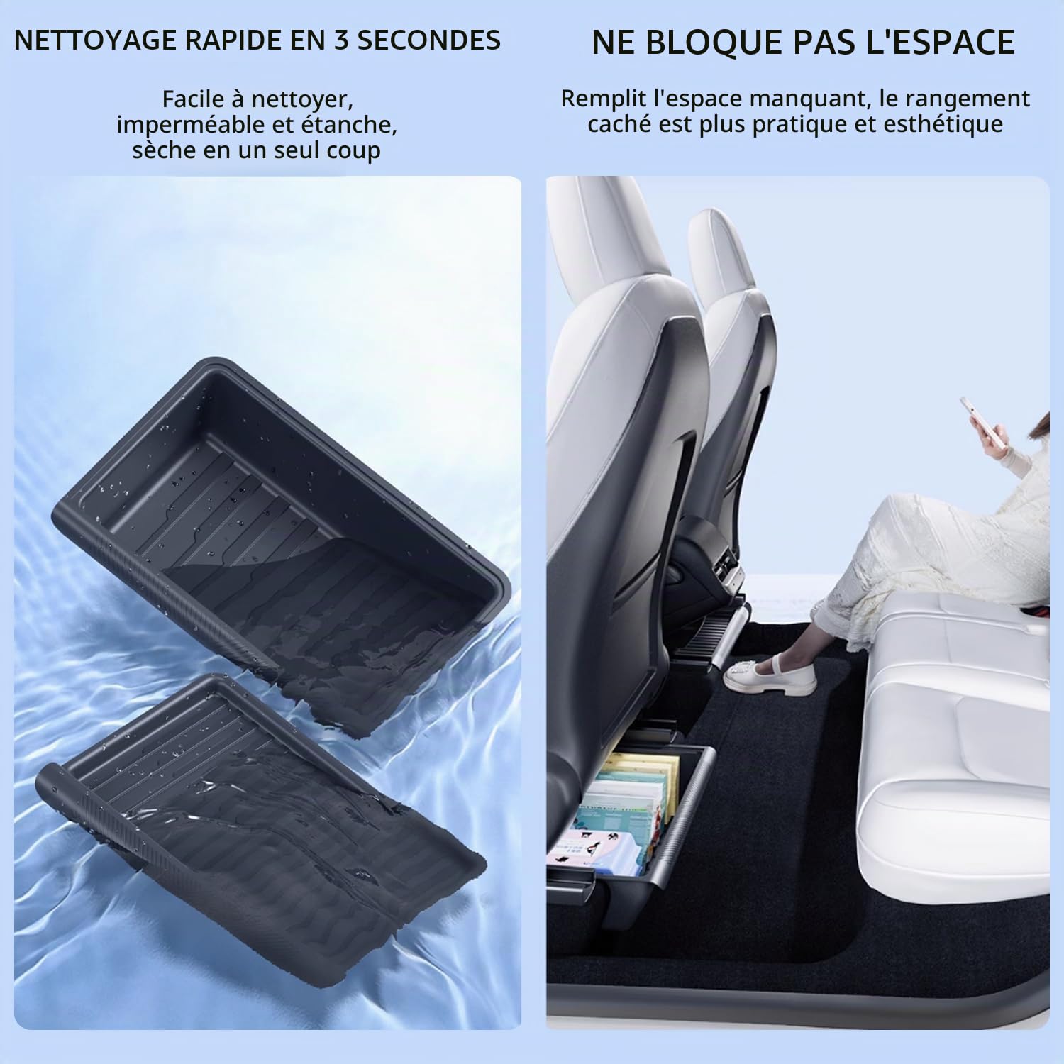 TOPABYTE Boîte de Rangement Sous Le Siège pour Tesla Model Y 2020-2025 Organiseur Plateau Caché avec Couvercle TPE Bacs de Tiroir Sous Siège Organisateur Accessoires, Noir, 2 Ppaquets