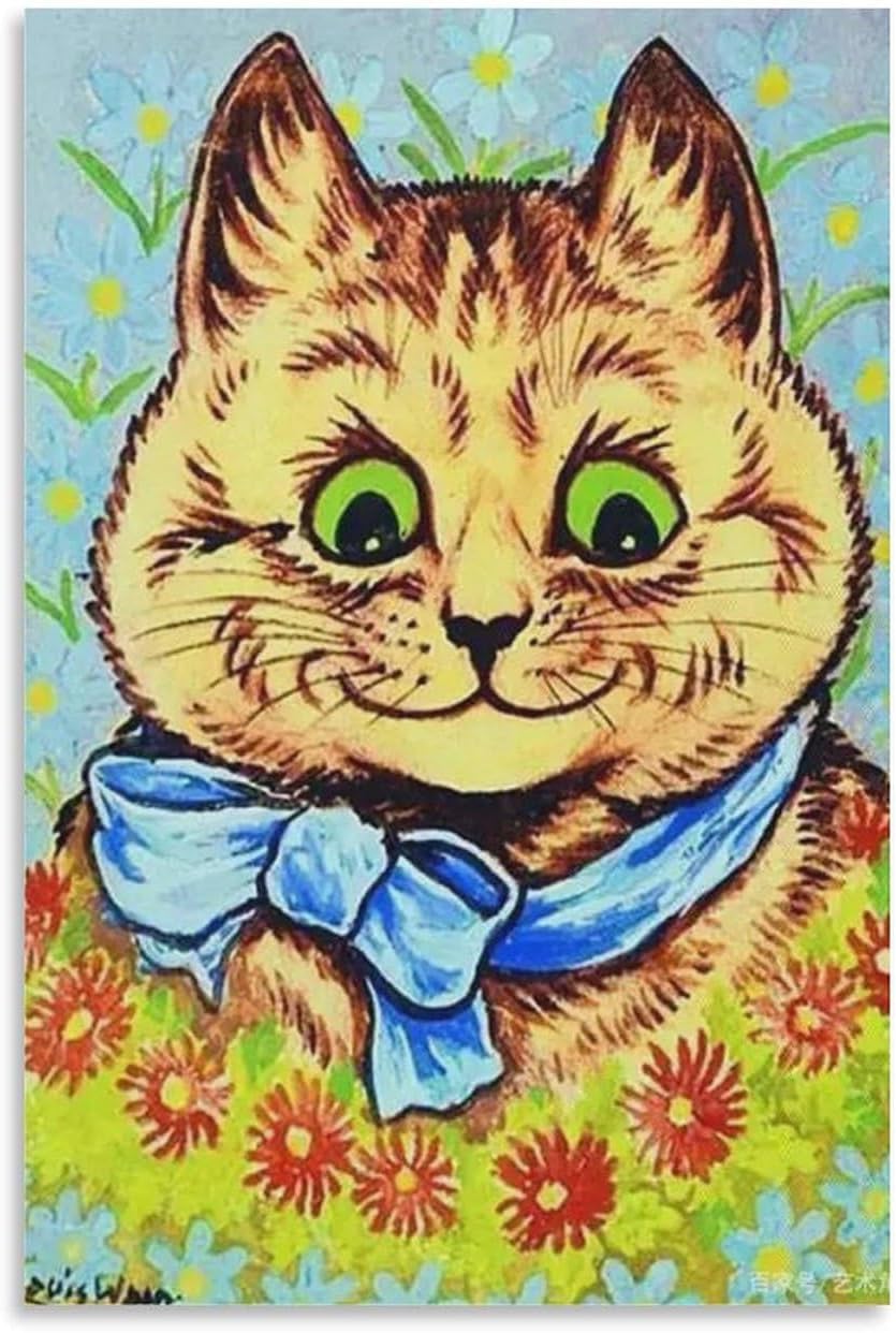 Orjdjz Wxkbl Psychedelic Cat by Louis Wain Poster and Prints Vintage Wall Art Louis Wain Canvas Painting Animal Picture for Office Decor 40x55cm Frameless