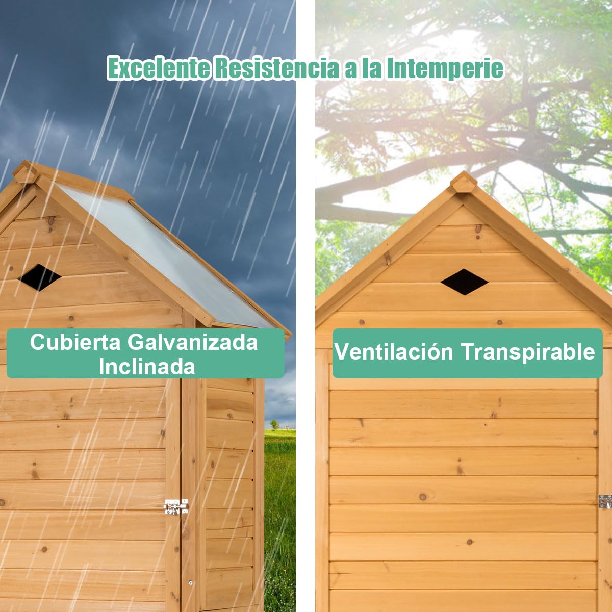 COSTWAY Caseta Jardin Exterior de Madera, Cobertizo Jardin Exterior con 5 Estantes y 2 Puertas con Cerradura, Armario para Herramientas con Techo Impermeable para Jardín Balcón Terraza (80x45x177cm)