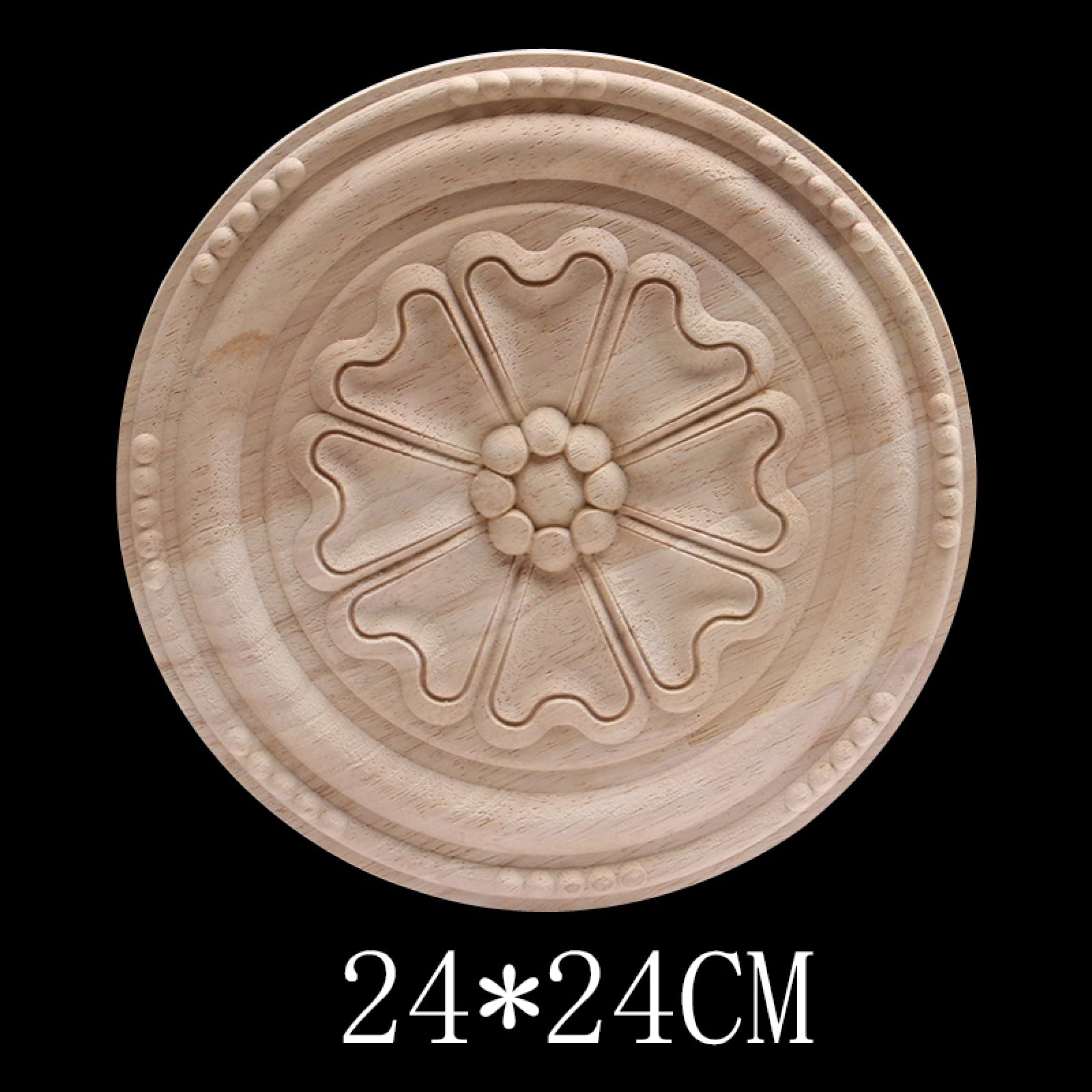 Décoration Sculpture Sur Bois Rond Sculpté Rétro Grand Long En Caoutchouc Bois Meubles Décoration De La Maison Armoire Onlay Bois Moulures Applique Bois Décalcomanie 24 * 24 Cm