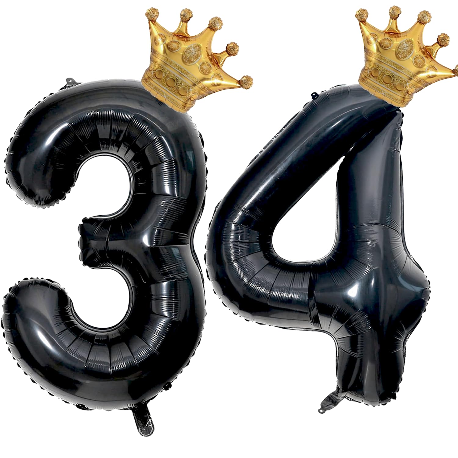 40 inch Large Black 34 Balloon Number with Gold Crown Balloons 34th Birthday Big Foil Mylar Helium Balloon for Boys Girls 34th Birthday Anniversary Decorations Supplies Favors(Number 34 Balloons）