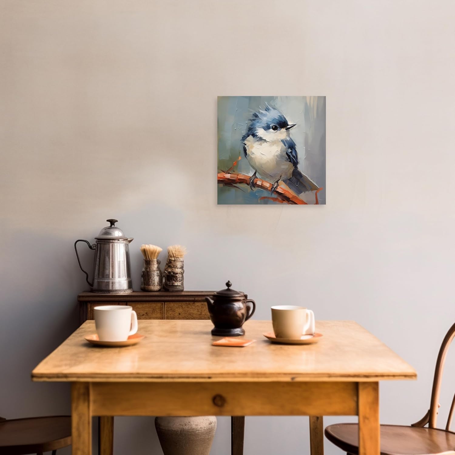 ARTZGX Birds Canvas Wall Art Blue White Bird Pictures Sparrow on Tree Branch Painting Animal Artwork for Bathroom Decor Frame(Blue 20.00" x 20.00")