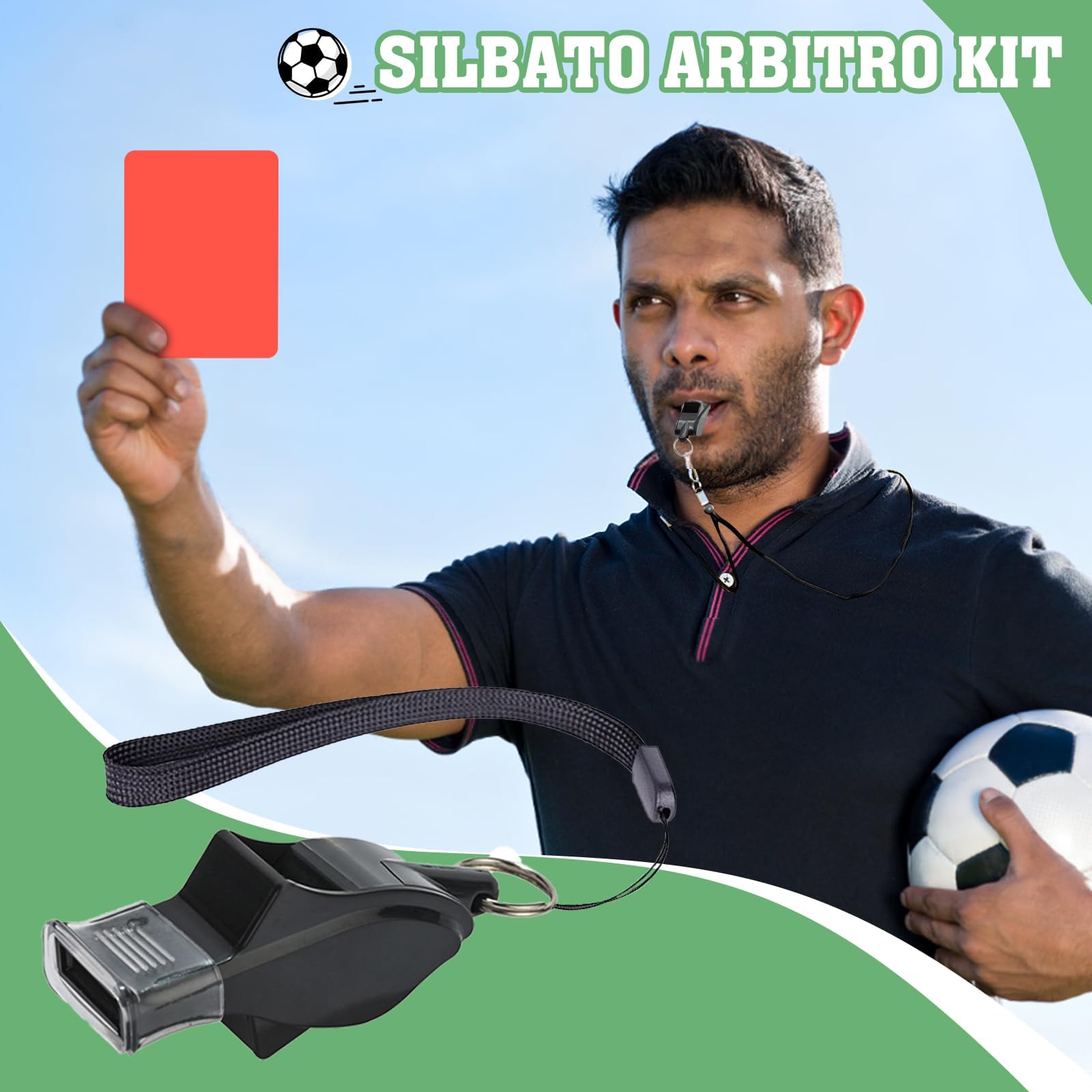Kit de Tarjetas Árbitro Fútbol Rojas y Amarillas con Silbato Profesional, Papel, Lápiz, Brazalete de Capitán