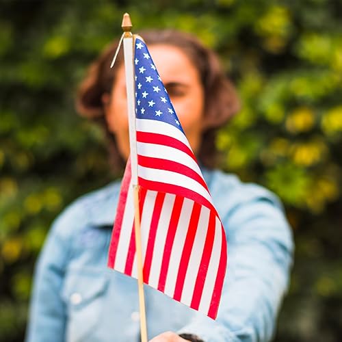 Miniatura 4 de 25 mini banderas de mano de 4 x 6 pulgadas con parte superior de lanza segura, banderas de jardín para exteriores, conmemorativo.